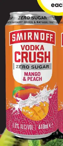 The Bottle O Smirnoff Vodka Crush Zero Sugar Mango & Peach 6% Cans offer