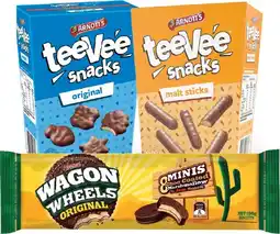 Coles Arnott's Tee Vee Snacks or Wagon Wheel Biscuits 175g-190g offer