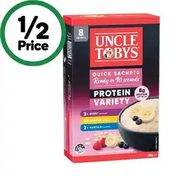 Woolworths Uncle Tobys Milo or Protein Variety Oats Sachets 280g Pk 8 offer