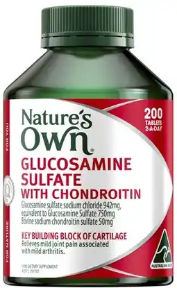 Coles Nature's Own Glucosamine Sulfate With Chondroitin Tablets 200 Pack offer