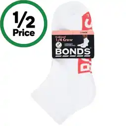 Woolworths Bonds Ladiesβ 1/4 Crew Socks Assorted Pk 3 offer