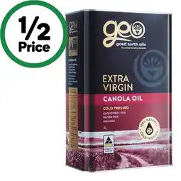 Woolworths Good Earth Oils Extra Virgin Canola Oil 4 Litres offer
