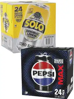 Coles Pepsi Max or Solo Zero Sugar Soft Drink 24x375mL offer