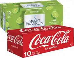 Coles Coca-Cola, Fanta or Sprite Soft Drink or Mt Franklin Sparkling Water 10x375mL offer