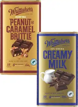 Coles Whittaker's Block Chocolate 200g-250g offer