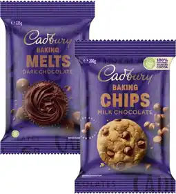 Coles Cadbury Baking Chocolate Blocks, Chips or Melts 180g-225g offer