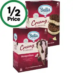 Woolworths Bulla Cones or Sandwiches 520-560ml Pk 4 β From the Freezer offer