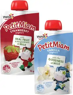 Coles Yoplait Petit Miam Yoghurt Pouch 70g offer
