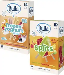 Coles Bulla Splits or Yoghurt Sticks 8 Pack-14 Pack 400mL-750mL offer