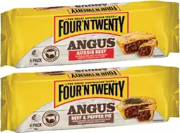 Coles Four'N Twenty Angus Meat Pies 4 Pack 700g offer