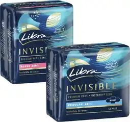 Coles Libra Invisible Pads with Wings Regular 12 Pack or Super 10 Pack offer