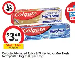Coles Colgate Advanced Tartar & Whitening or Max Fresh Toothpaste offer