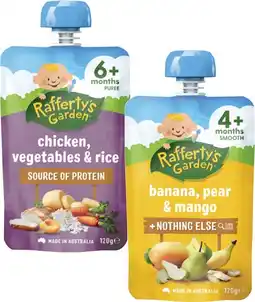Coles Rafferty's Garden 4+ Months, 6+ Months or 8+ Months Baby Food Pouch 120g offer