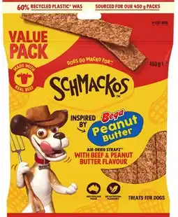 Coles NEW Schmackos Strapz Inspired By Bega Peanut Butter Dog Treats 450g offer