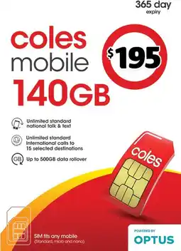 Coles Coles Mobile $195 Prepaid SIM offer