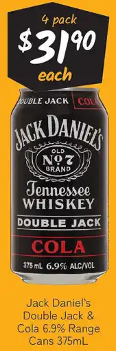 Cellarbrations Jack Daniel's Double Jack & Cola 6.9% Range Cans offer