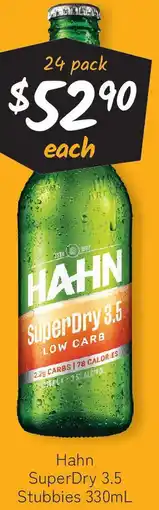 Cellarbrations Hahn SuperDry 3.5 Stubbies offer
