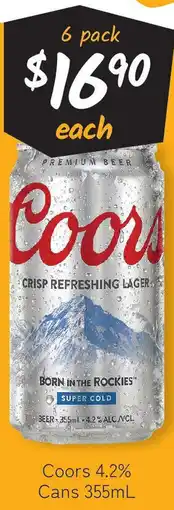 Cellarbrations Coors 4.2% Cans offer