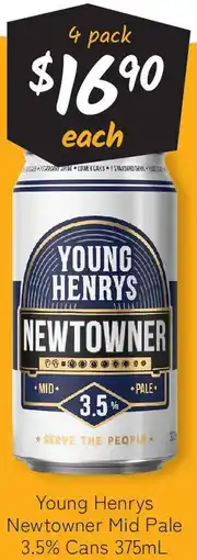 Cellarbrations Young Henrys Newtowner Mid Pale 3.5% Cans offer
