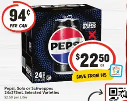 IGA Pepsi, Solo or Schweppes 24x375mL Selected Varieties offer