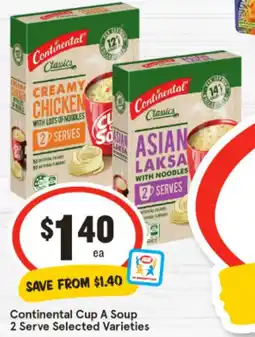IGA Continental Cup A Soup 2 Serve Selected Varieties offer