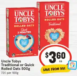 IGA Uncle Tobys Traditional or Quick Rolled Oats offer