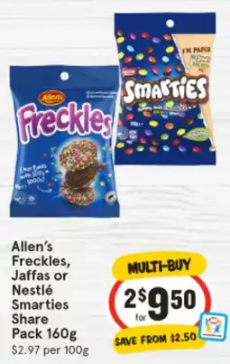 IGA Allen's Freckles, Jaffas or Nestlé Smarties Share Pack offer