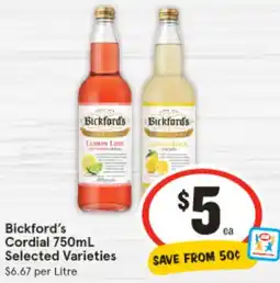 IGA Bickford's Cordial Selected Varieties offer