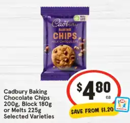 IGA Cadbury Baking Chocolate Chips , Block or Melts Selected Varieties offer