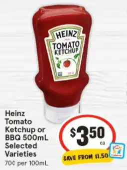 IGA Heinz Tomato Ketchup or BBQ Selected Varieties offer