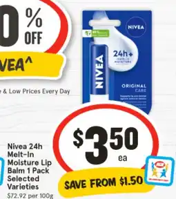 IGA Nivea 24h Melt-In Moisture Lip BalmSAVE FROM $1.50 Selected Varieties offer