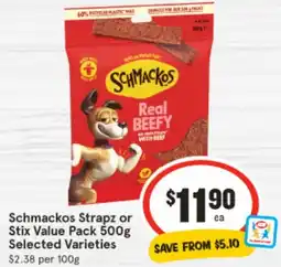 IGA Schmackos Strapz or Stix Value Pack Selected Varieties offer