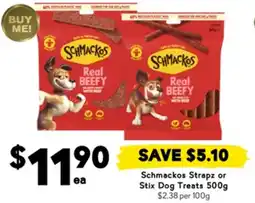 Drakes Schmackos Strapz or Stix Dog Treats offer