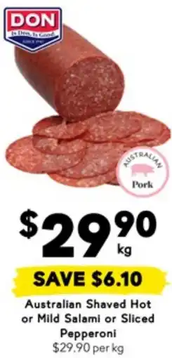 Drakes Australian Shaved Hot or Mild Salami or Sliced Pepperoni offer