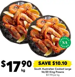 Drakes South Australian Cooked Large 16/20 King Prawns offer