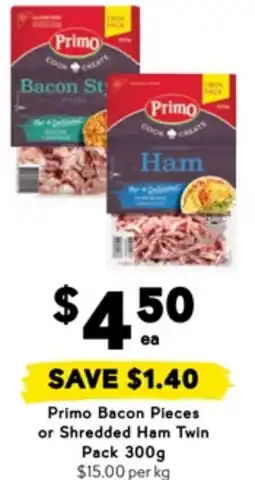 Drakes Primo Bacon Pieces or Shredded Ham Twin Pack offer