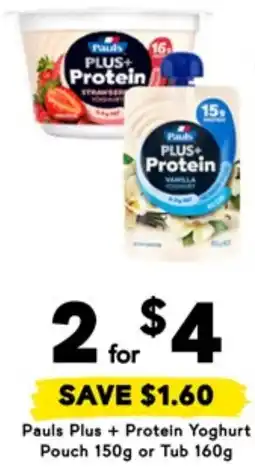 Drakes Pauls Plus + Protein Yoghurt Pouch or Tub offer