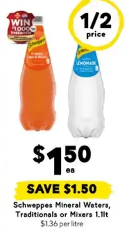 Drakes Schweppes Mineral Waters, Traditionals or Mixers offer
