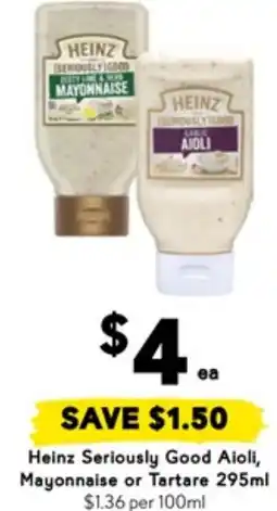 Drakes Heinz Seriously Good Aioli, Mayonnaise or Tartare offer
