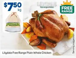 Foodland Lilydale Free Range Plain Whole Chicken offer