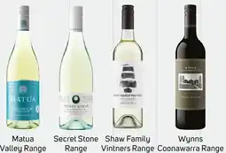 Foodland Matua valley range, secret stone range, shaw family vintners range, wynns coonawarra range offer