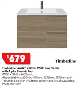 Harvey Norman Timberline 'Austin' 750mm Wall-Hung Vanity with Alpha Ceramic Top. offer