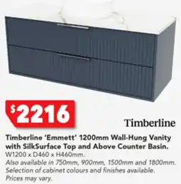Harvey Norman Timberline 'Emmett' 1200mm Wall-Hung Vanity with SilkSurface Top and Above Counter Basin. offer