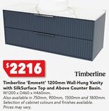 Harvey Norman Timberline 'Emmett' 1200mm Wall-Hung Vanity with SilkSurface Top and Above Counter Basin. offer