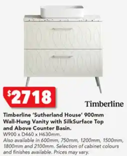 Harvey Norman Timberline 'Sutherland House' 900mm Wall-Hung Vanity with SilkSurface Top and Above Counter Basin. offer