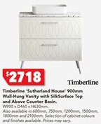 Harvey Norman Timberline 'Sutherland House' 900mm Wall-Hung Vanity with SilkSurface Top and Above Counter Basin. offer