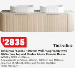 Harvey Norman Timberline 'Santos' 1500mm Wall-Hung Vanity with SilkSurface Top and Double Above Counter Basins. offer