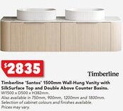 Harvey Norman Timberline 'Santos' 1500mm Wall-Hung Vanity with SilkSurface Top and Double Above Counter Basins. offer