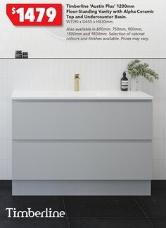 Harvey Norman Timberline 'Austin Plus' 1200mm Floor-Standing Vanity with Alpha Ceramic Top and Undercounter Basin. offer
