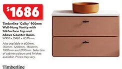 Harvey Norman Timberline 'Colby' 900mm Wall-Hung Vanity with SilkSurface Top and Above Counter Basin. offer